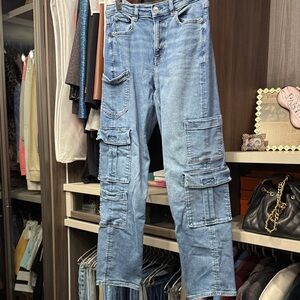 American Eagle Outfitters Blue Straight Leg Cargo Jeans